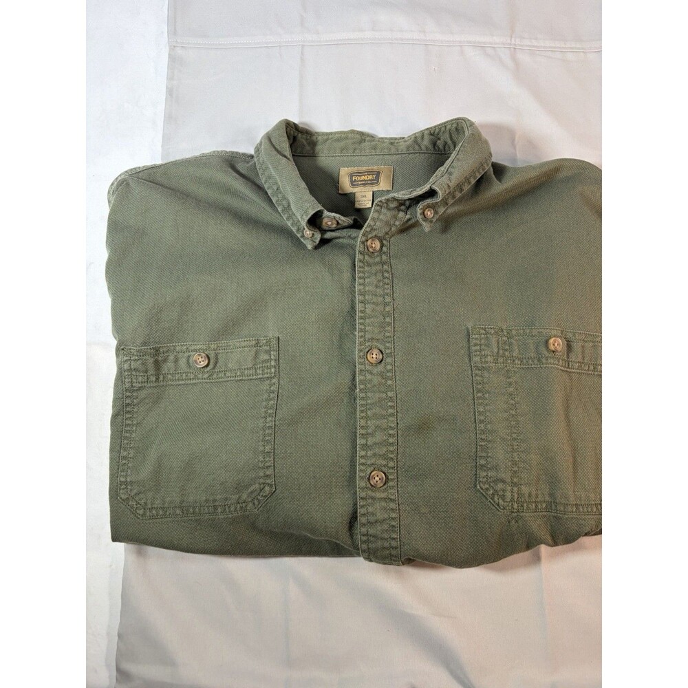 Men's Long Sleeve Button-Up Green Shirt Size 3XLT